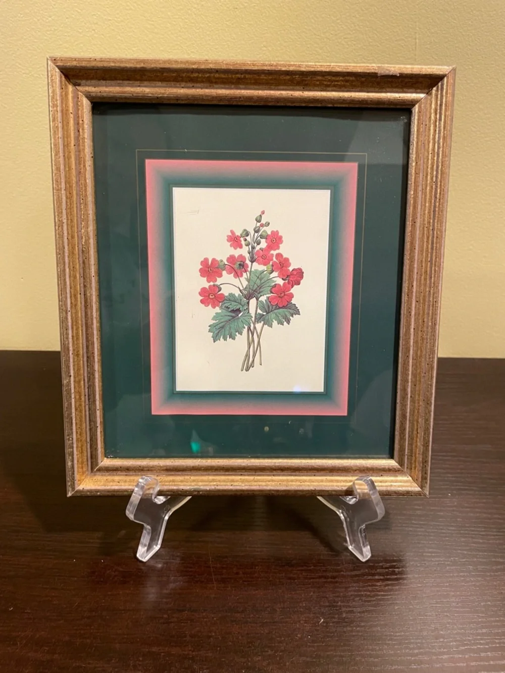 Vintage Botanical Floral Art Print Gold Framed 9”x8”